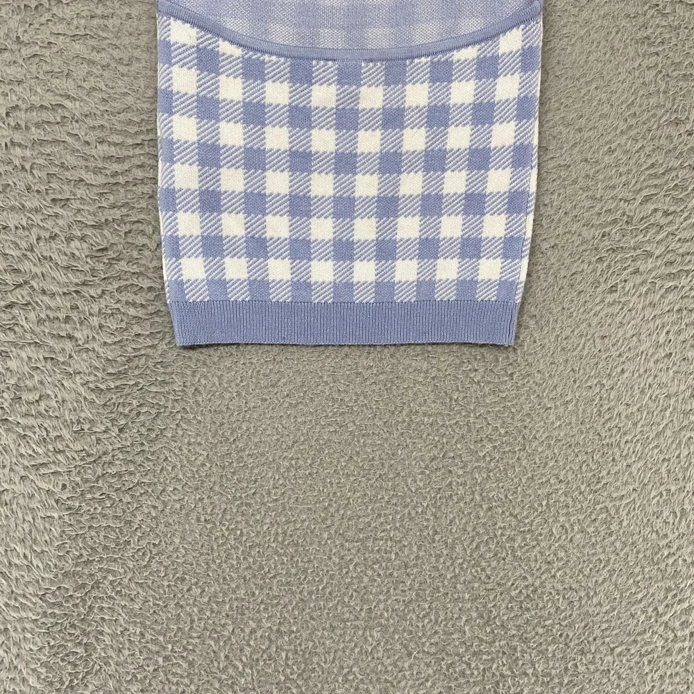 Abercrombie & Fitch Crop Tank Top Womens XS Blue Gingham Plaid Knit Square Neck - Picture 10 of 13